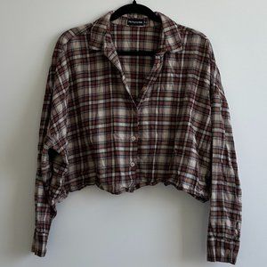 PrettyLittleThing Cropped Oversized Button Down Collared Top Sz 8